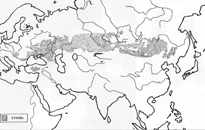 Карта Евразии с указанным на ней степным поясом