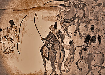 Самурайский полководец с слугами.