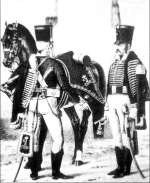 Офицер и полковой трубач гусарского полка, 1805 год
