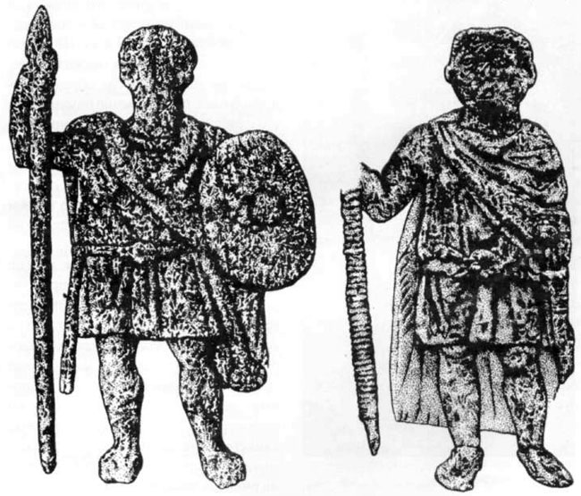 Римские воины, два надгробья. Слева: Априлий Сикат, рядовой малозначимого отряда Numerus Divitensium, Турция. Справа: Септимий Валерин, преторианский гвардеец, Рим