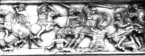 Победа израильтян над Аи, резное изображение с византийской шкатулки слоновой кости, VII-X век.
