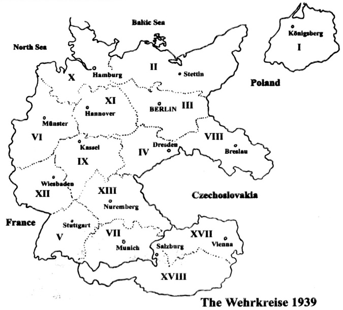 Военные округа (Wehrkreise) Германии, 1939 г.
