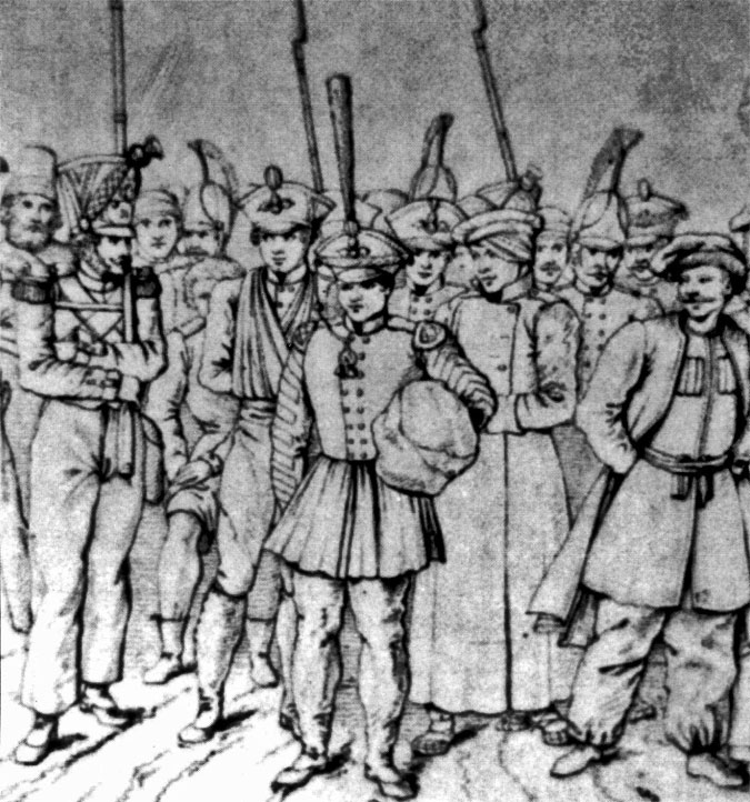 Русские пленные под эскортом французов, 1812 год