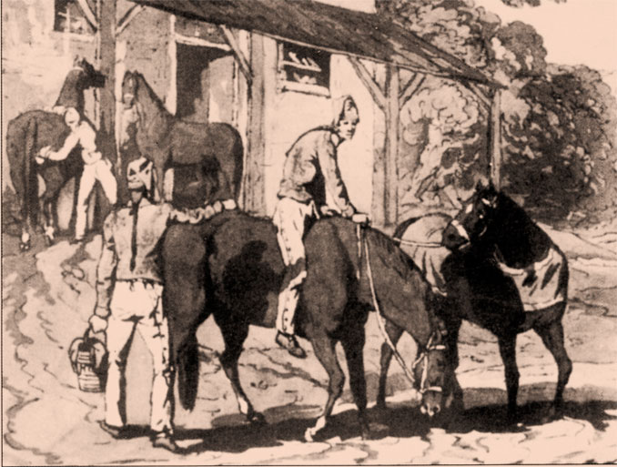 Рядовые тяжелой кавалерии в форме для водопоя, 1807 г.