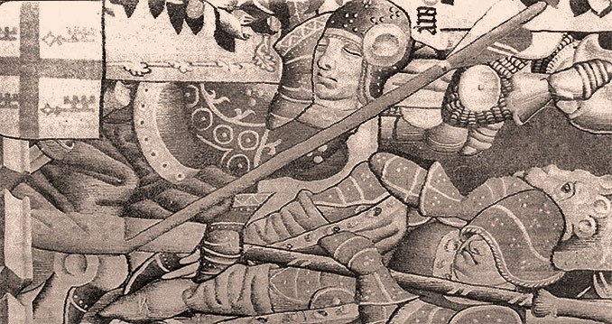 Французский гобелен «Житие св. Петра», 1460 год. Спящие солдаты символизируют собой завершение Столетней войны.