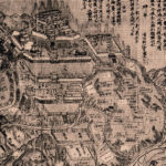 Старинная гравюра с изображением замка Касугаяма, построенного Уэсуги Кэнсином (1530-1570 гг.)