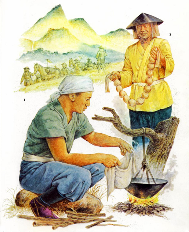 Асигару за приготовлением риса в шлеме, 1600 г.